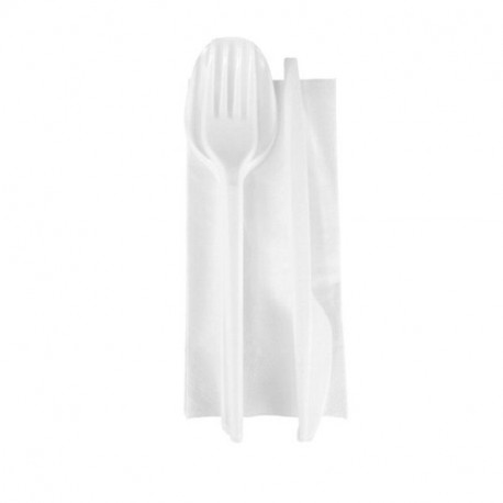 Juego de Cubiertos Blanco PS con Servilleta /500