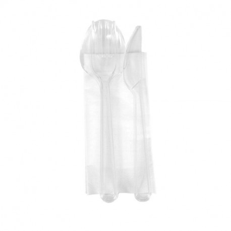 Juego de Cubiertos Transp. PS con Servilleta /250