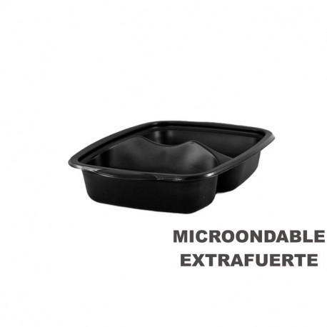 Envase Microondas Base Negra 2 Comp 550+350cc
