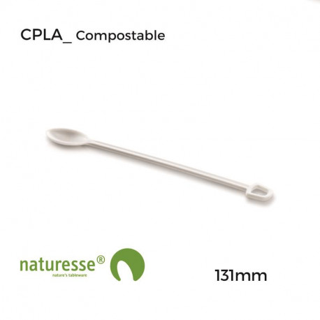 Agitador con Cuchara - Blanco - CPLA - 131mm