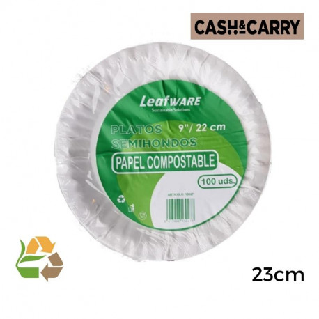 Plato Bco Papel 9 23cm SemiHondo - 350g - 100