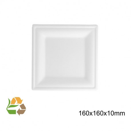 Plato Cuadrado Llano - 16x16x1.5cm - Caña Azúcar